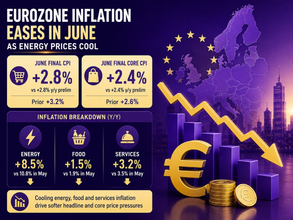 Euro area inflation confirmed to have eased slightly in June