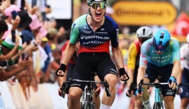 Tour de France: Olav Kooij wins fifth stage in chaotic sprint finish