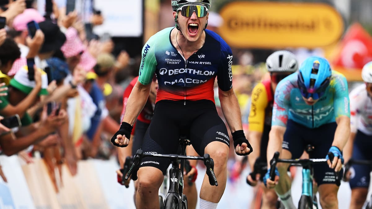 Tour de France: Olav Kooij wins fifth stage in chaotic sprint finish