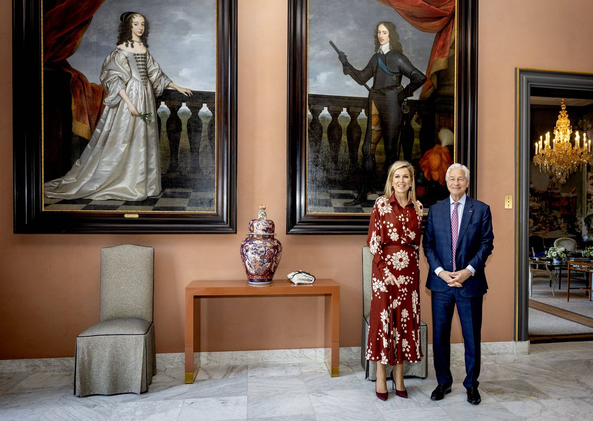 For the high-profile royal engagement, Queen Máxima wore a tropical-inspired ensemble by Colombian designer Johanna Ortiz.