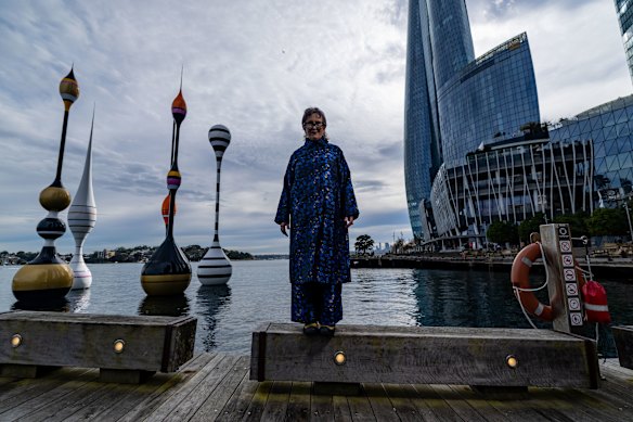 Dwyer says her artwork, which lights up at night, pays homage to Indigenous women who fished along the cove well before colonisation.