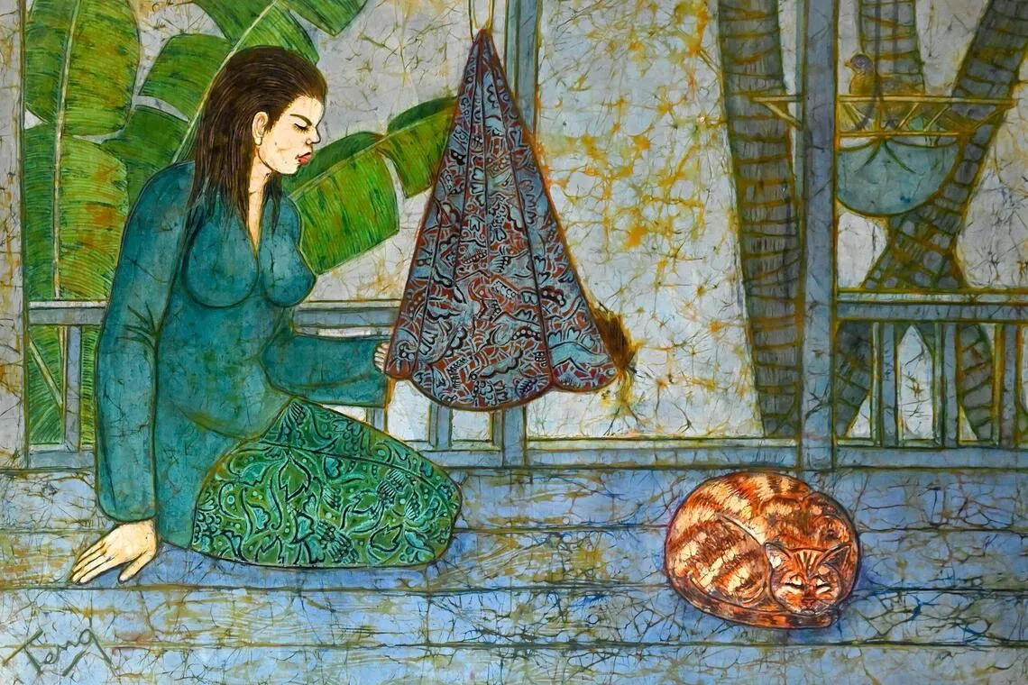 Chuah Thean Teng’s A Moment Of Stillness, 1980s, Batik, 59 x 92 cm.