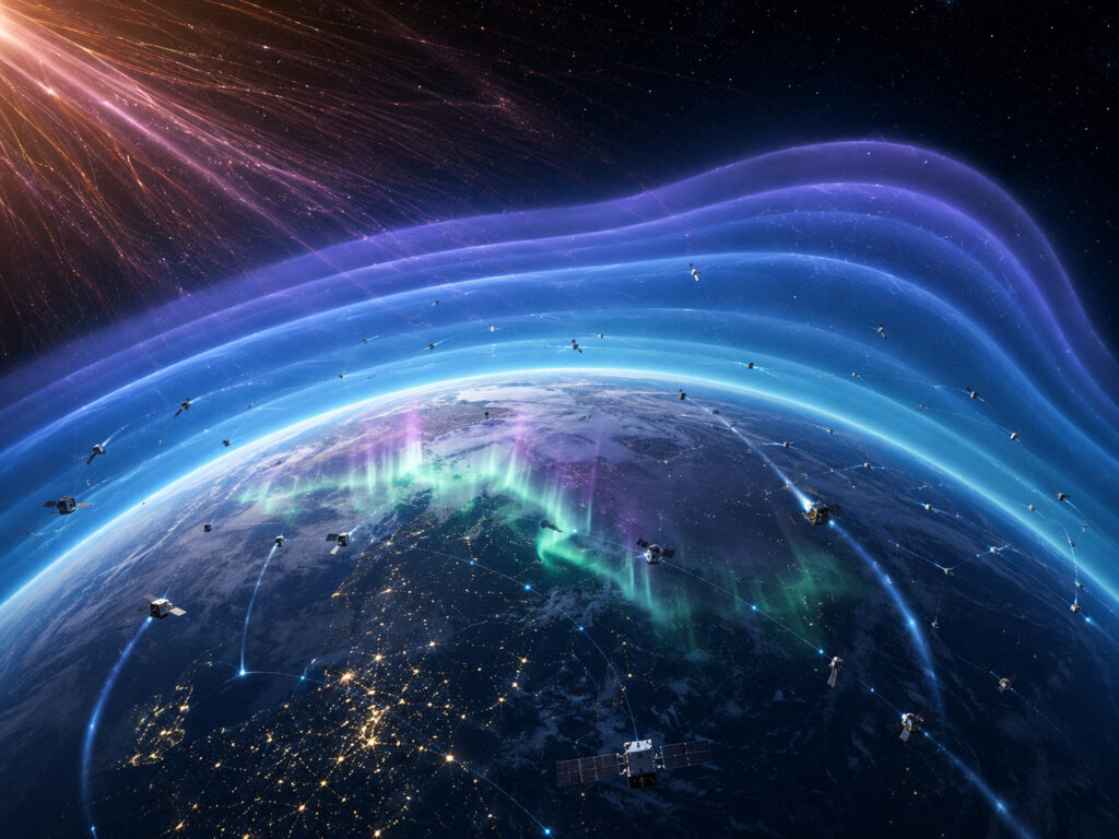Illustration of how the thermosphere around earth behaves during a geomagnetic storm