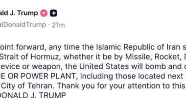 Trump says US will destroy a bridge or power plant for each Iranian attack in the Strait of Hormuz - Stuff