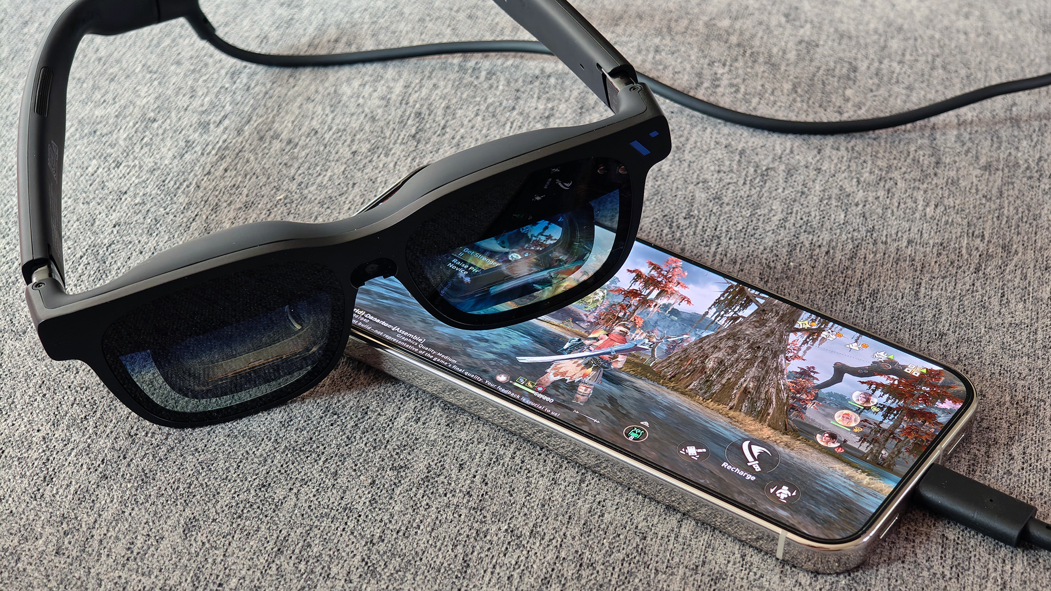 Viture Beast smart glasses connected to a Google Pixel 10 Pro XL