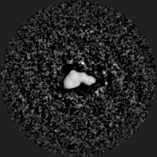 The white blob rotates. There is a small white dot that moves along with it.