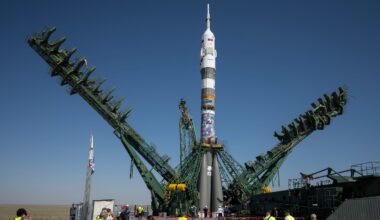 Astronauts just launched on a Soyuz rocket with an energy-drink ad, continuing a Russian tradition