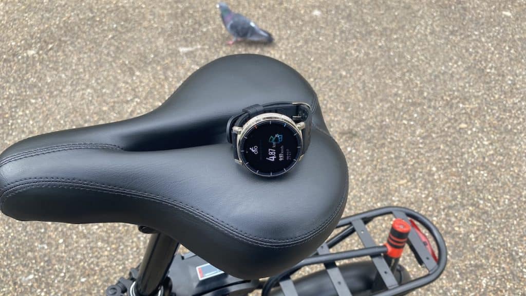 Amazfit Active 3 Premium on bicycle seat