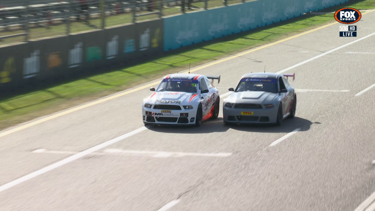 Brandon Madden leads Diesel Thomas to a photo finish in Aussie Racing Cars Race 4.