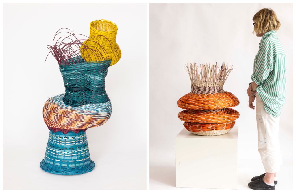 "The Body is a Piece of Land", 2024/25, Permanent Collection, Cranbrook Art Museum (left) and "Double Rolls," 2025, Permanent Collection, Yale University Art Gallery.