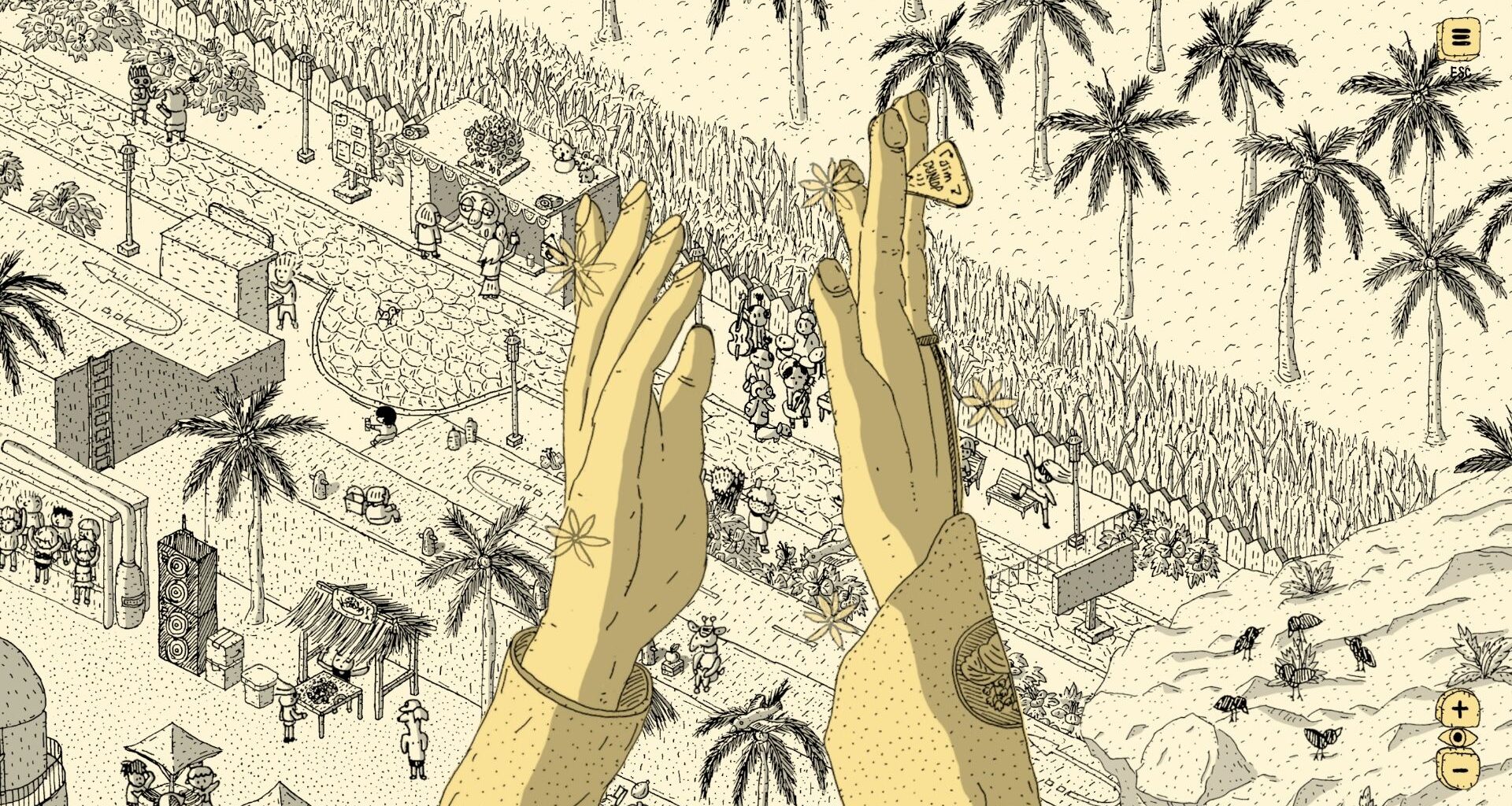 Artwork from hand-drawn indie game Finding Polka