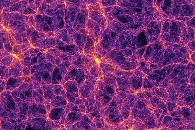 This image shows the dark matter distribution in the universe at the present time revealing a cosmic web (Credit : Volker Springel / Max Planck Institute For Astrophysics)