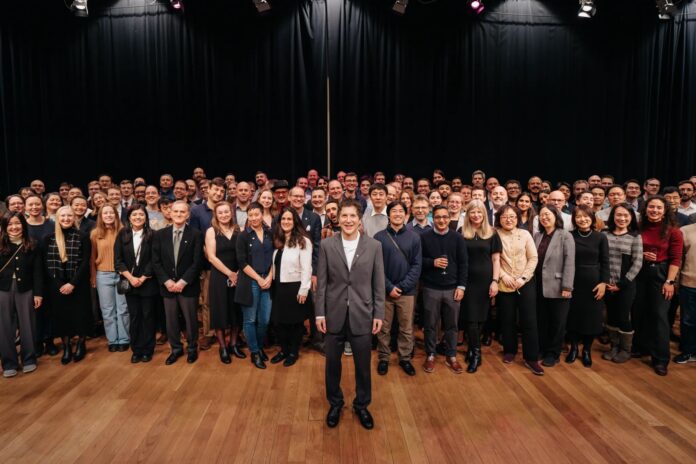 185 former and current Baker lab members gathered at the Grand Hôtel in Stockholm to celebrate the 2024 Nobel Prize in Chemistry during Nobel Week [Credit: Nobel Prize Outreach; Photo: Clément Morin]
