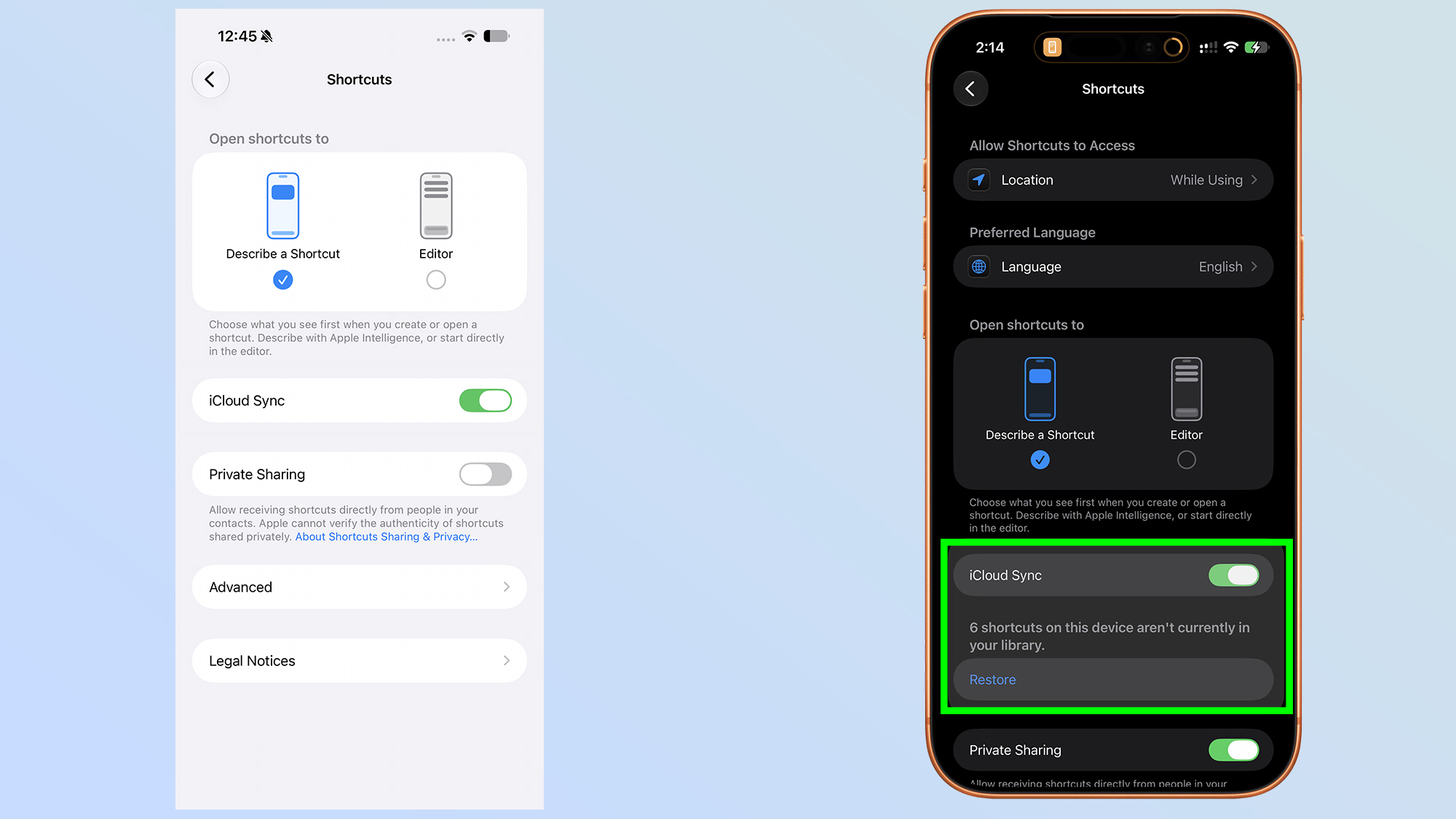 ios 27 shortcuts restore feature