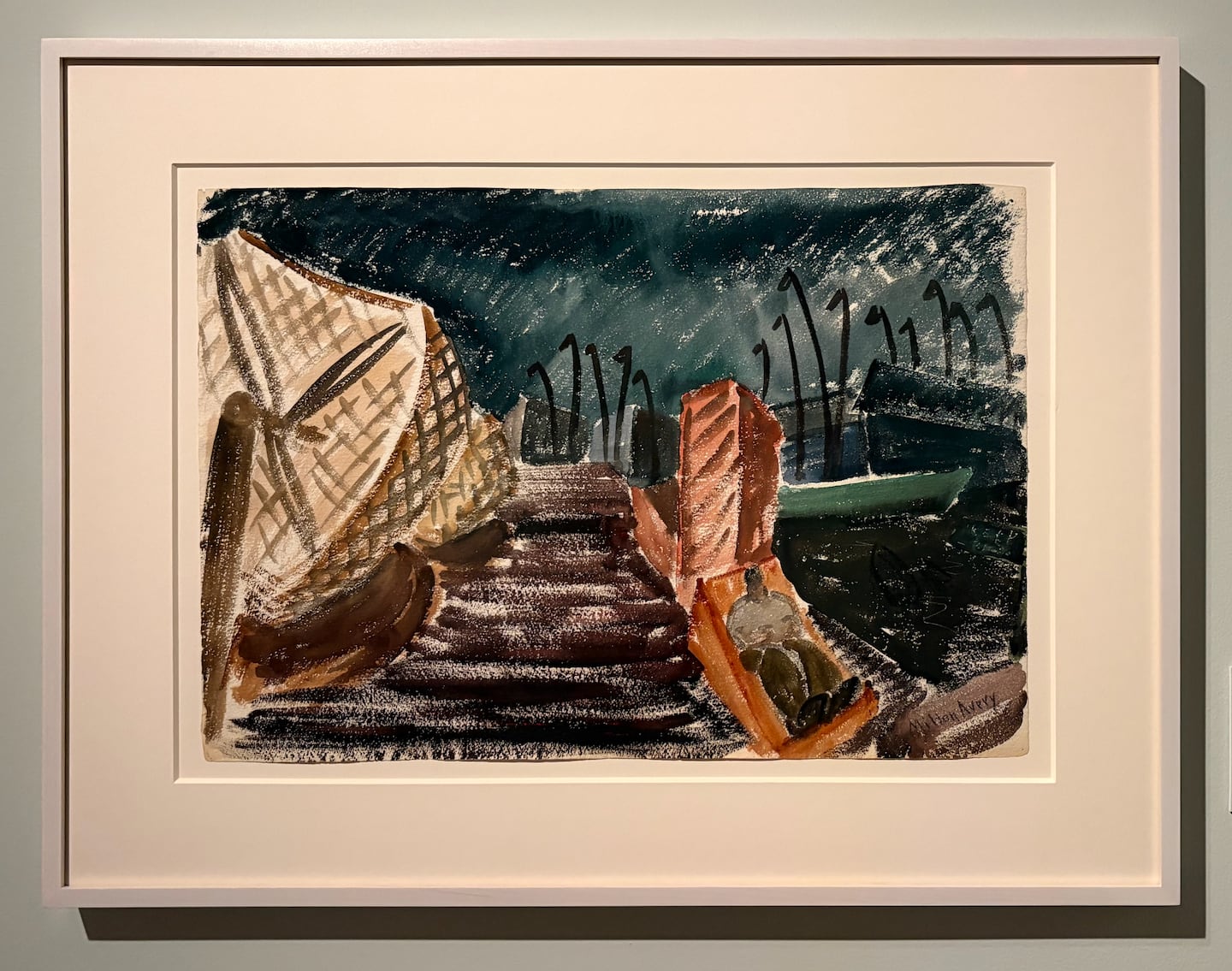 Milton Avery, "Untitled (Man & Nets)," no date. Installation view, "Avery, Gottlieb & Rothko: By the Sea," at the Cape Ann Museum.