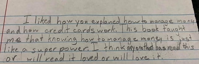 Feedback from a young reader after reading Chinchu gets a Superpower