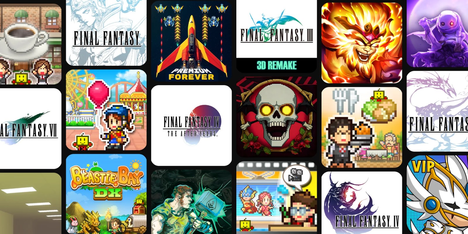 A collage of video game graphics