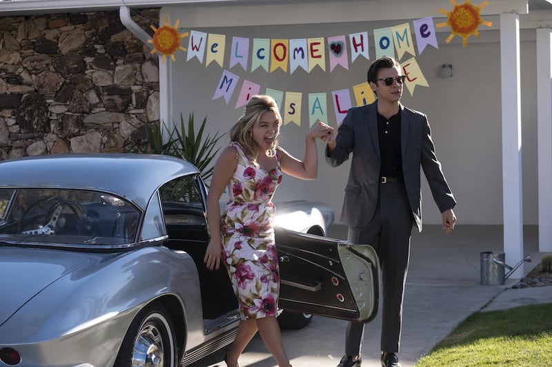 Don't Worry Darling: Florence Pugh and Harry Styles in Olivia Wilde's film. Photograph: Warner Bros
