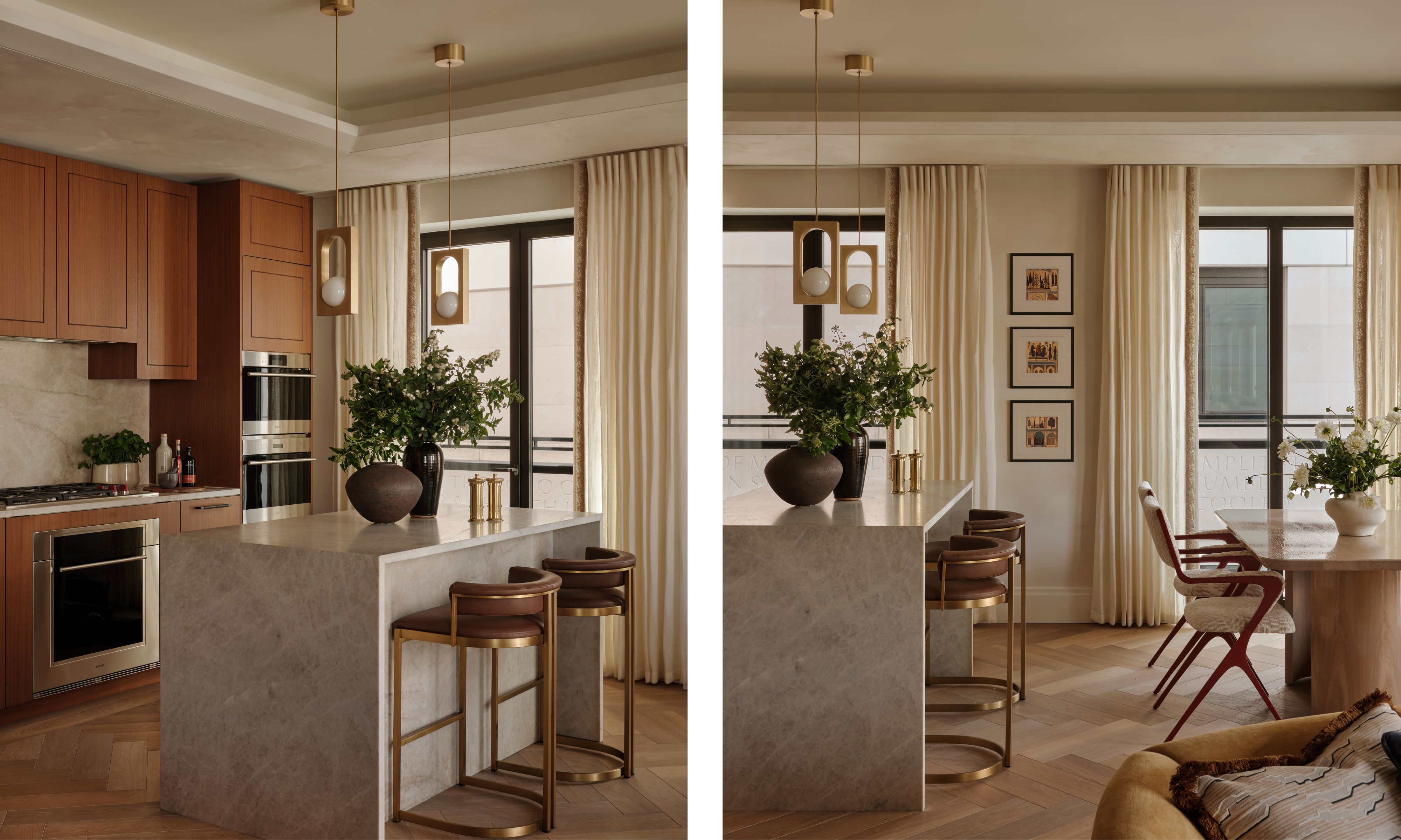 kitchen with terracotta cabinets and stone island