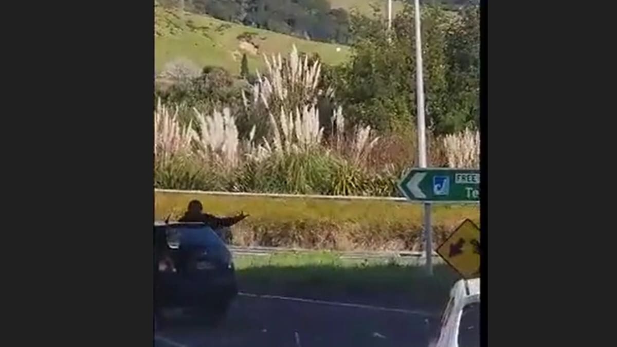 Highway showdown: Pāpāmoa altercation caught on video as car knocks man off his feet