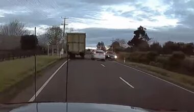 Oncoming cars swerve as driver travels, brakes on wrong side of rural Pukekohe road