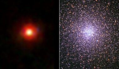 One of the JWST's confounding Little Red Dots is in the left panel, while the globular cluster (GC) 47 Tucanae occupies the right panel. Could these objects be the same thing at different points in evolution? Image Credit: NASA, ESA, CSA, STScI, Dale Kocevski/Colby College, ESO.