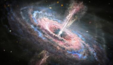 A quasar emits exceptional amounts of energy generated by matter falling into a supermassive black hole. Credit NASA, ESA, Joseph Olmsted (STScI)
