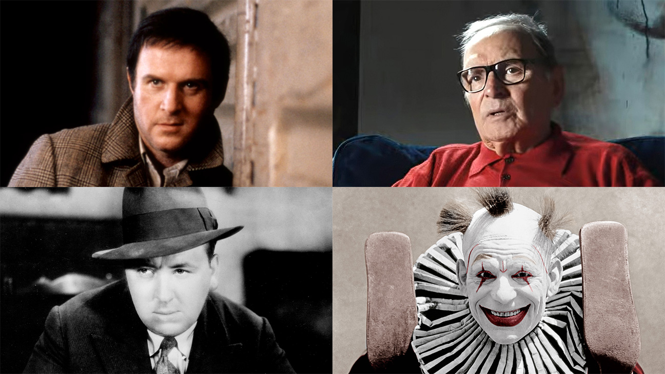 Clockwise from top left: Charles Grodin in 'Midnight Run'; Ennio Morricone; Lon Chaney in 'He Who Gets Slapped'; and Alfred Hitchcock on the set of 'Blackmail.'