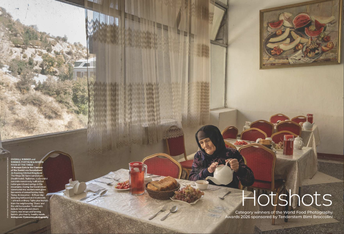 Image showing the first two pages of the Hotshots gallery in issue 310 (August 2026) of Digital Camera magazine, showcasing category winners from the World Food Photography Awards 2026
