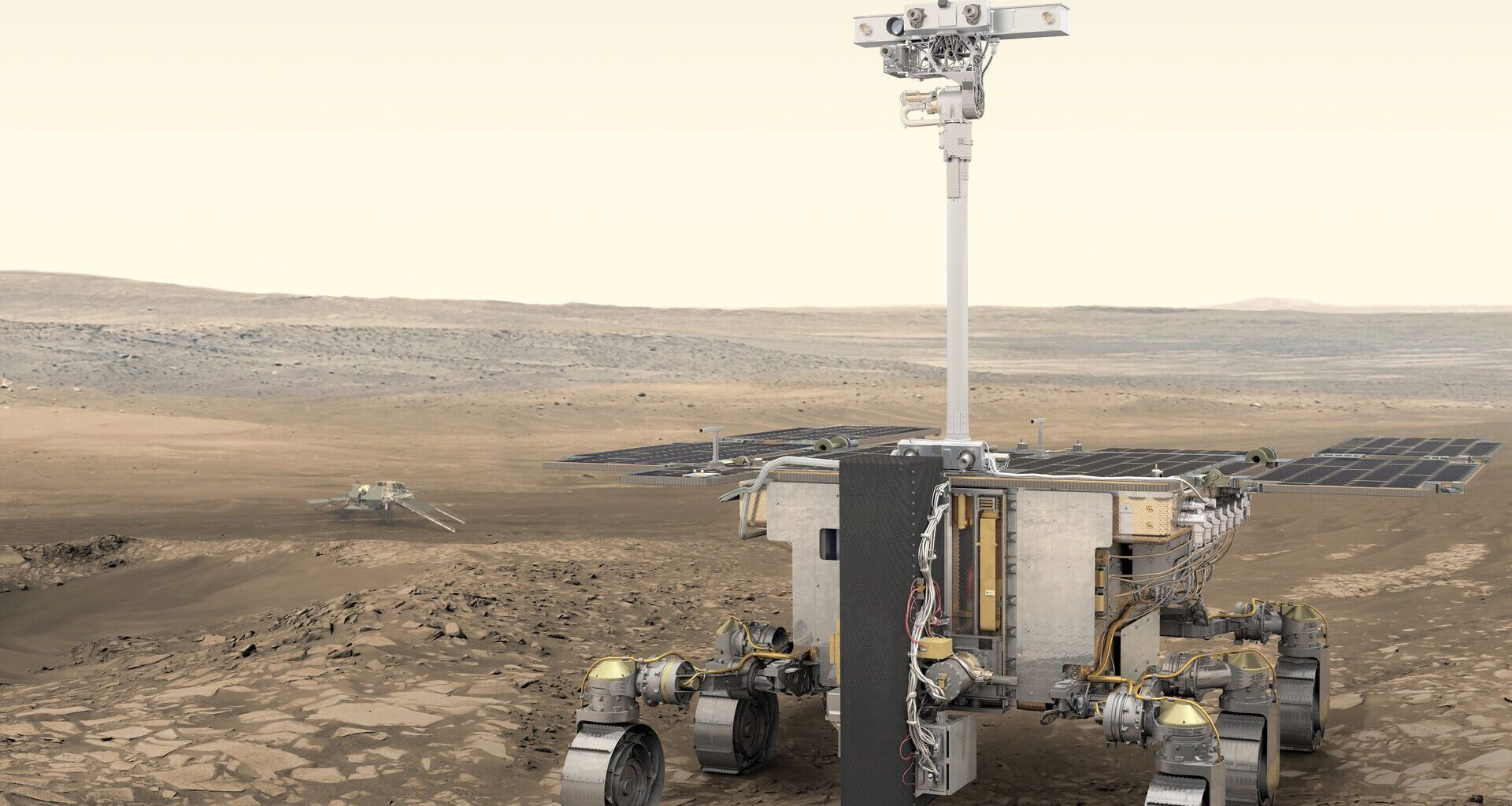 Artist's illustration of Europe's ExoMars rover, named Rosalind Franklin, on the surface of the Red Planet.