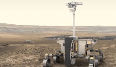 Artist's illustration of Europe's ExoMars rover, named Rosalind Franklin, on the surface of the Red Planet.