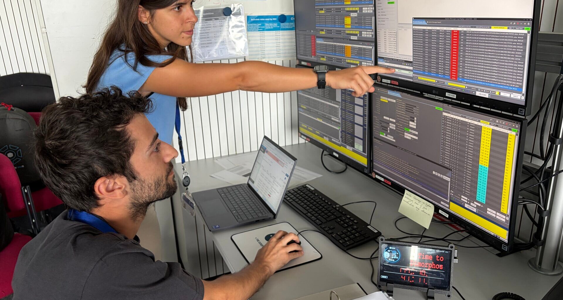 The Hera control team at ESA's European Space Operations Centre, sending commands to a spacecraft 140 million kilometres away, with an eight minute wait before any reply (Credit ESA/NASA)