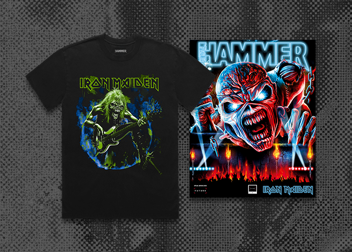 An Iron Maiden glowing Eddie shirt and magazine