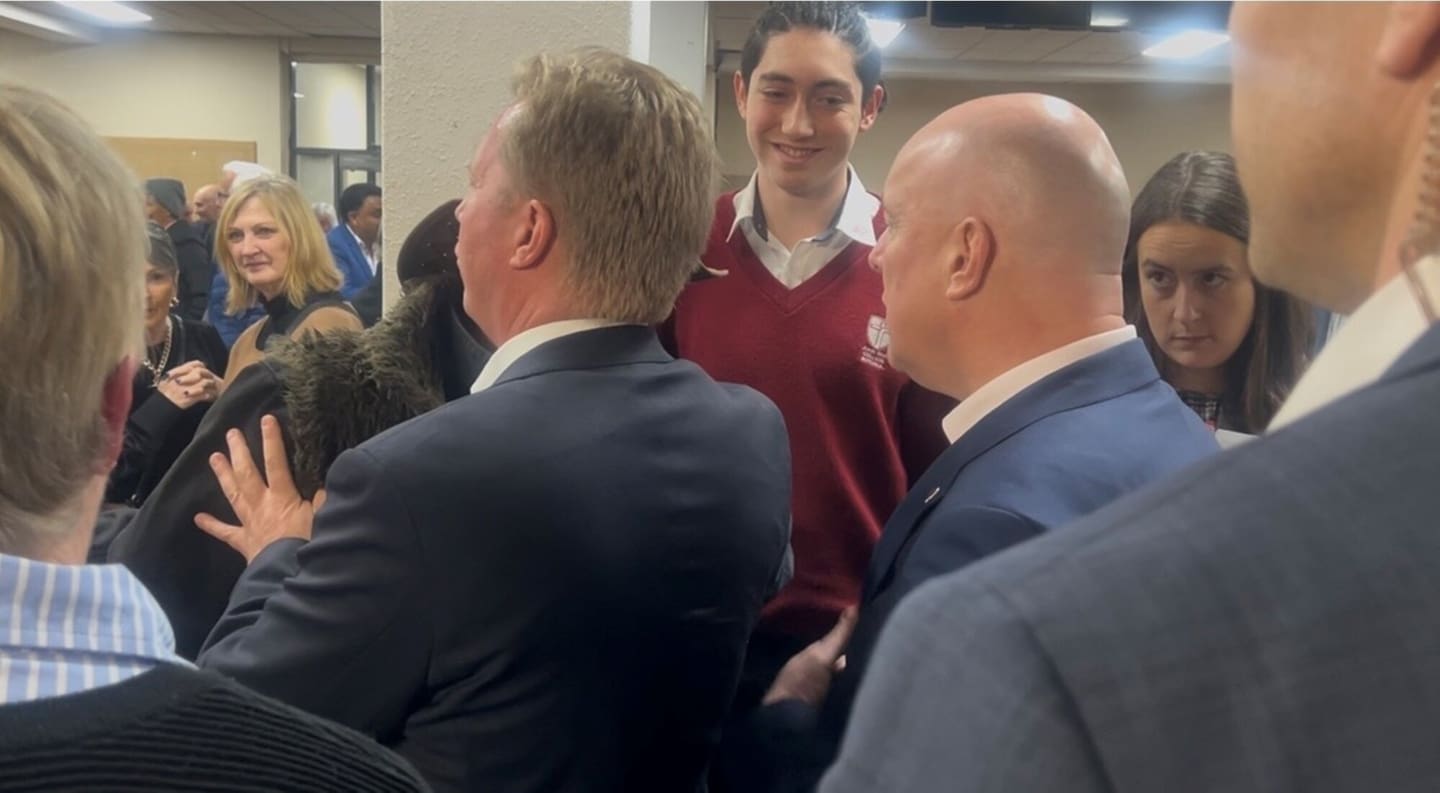  Rotorua MP Todd McClay plays bodyguard for Prime Minister Christopher Luxon at a public meeting in Rotorua. Photo / Kelly Makiha