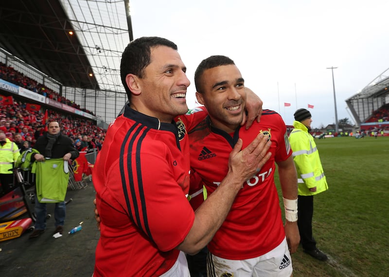 Doug Howlett with Simon Zebo in 2013. Photograph: Billy Stickland/Inpho