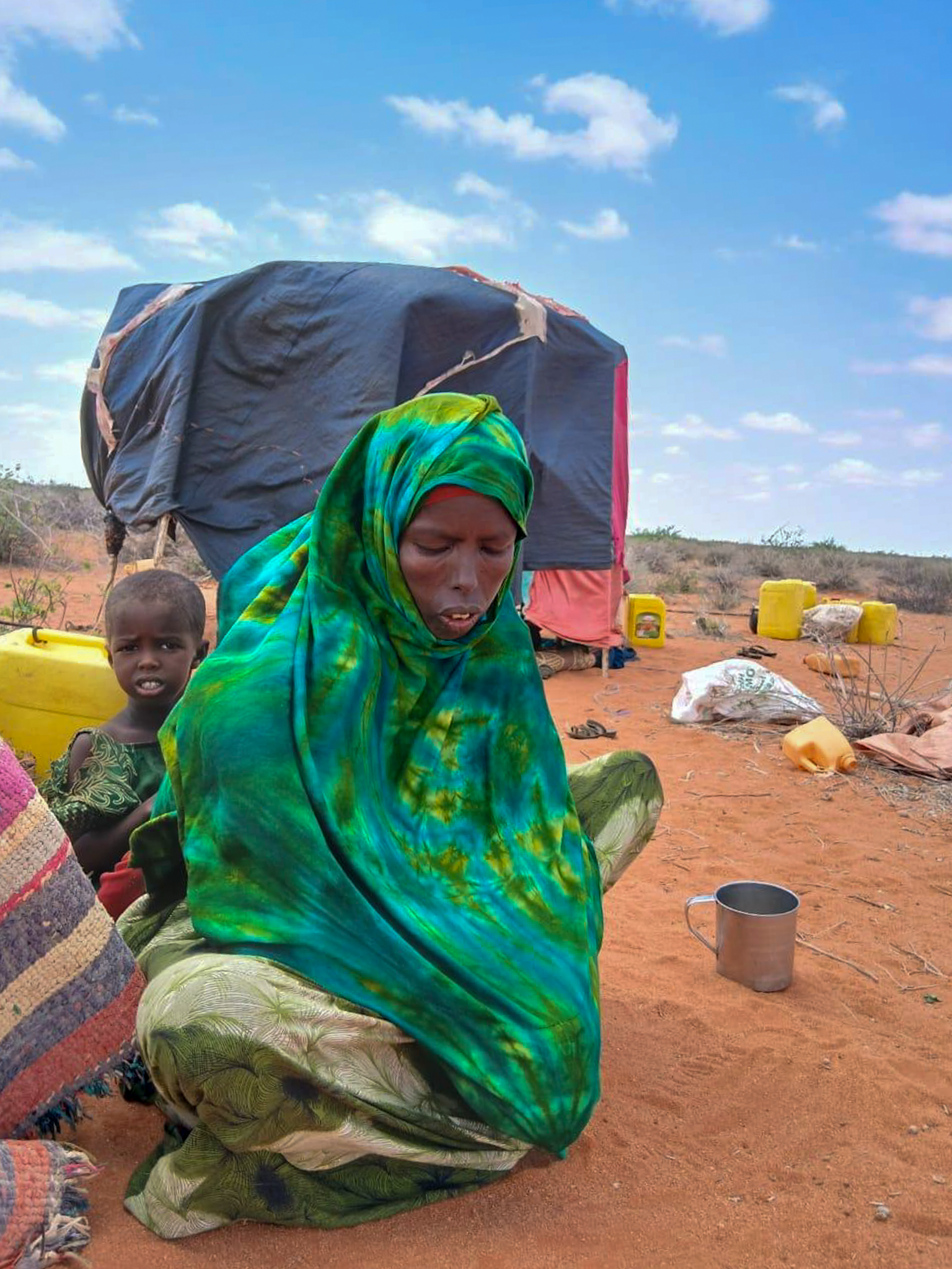 Deeqo Maxamuud Jaamac, a 35-year-old mother of seven, who has been forced to flee her village in Somalia this year after losing all her livestock to drought, in a recent photo shared with The Independent by CARE International