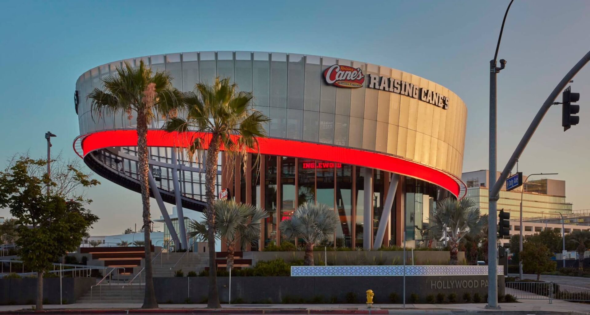 Raising Cane’s Inglewood flagship reimagines fast-food architecture as an event