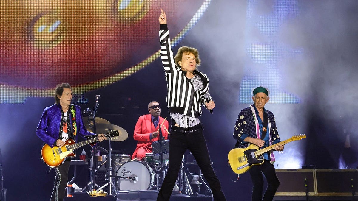 The Rolling Stones performing on stage in California in 2024.