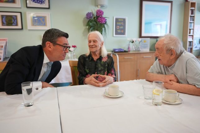 LONDON, ENGLAND - JULY 29: Britain's Prime Minister Andy Burnham speaks to residents during a care home visit on July 29, 2026 in London, England. (Photo by Kirsty Wigglesworth - WPA Pool/Getty Images)