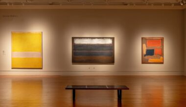 Mature works by Mark Rothko in the chapel-like gallery of "Avery, Gottlieb & Rothko: By the Sea," at the Cape Ann Museum.