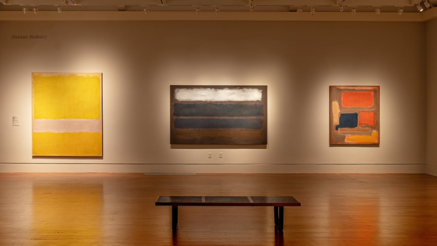 Mature works by Mark Rothko in the chapel-like gallery of "Avery, Gottlieb & Rothko: By the Sea," at the Cape Ann Museum.