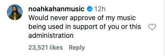 Noah Kahan said he 'would never approve' of the White House using his music