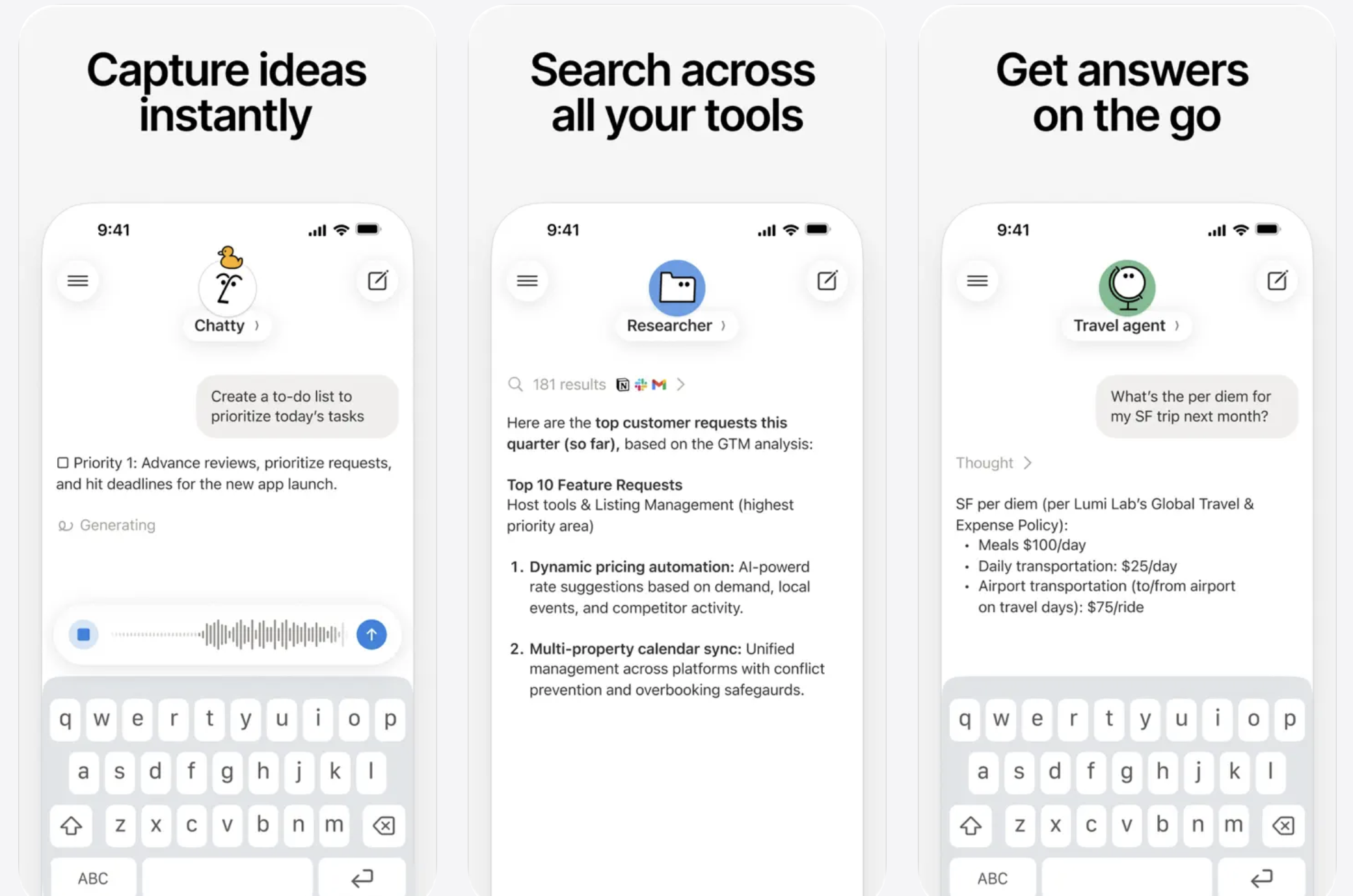 Screenshots of the Notion Agents app from the App Store