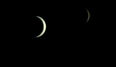 ESCAPADE images the twin crescents of Earth (left) and the Moon (right). Credit: NASA/UCB-SSL/NAU-Radiant/Lucint.