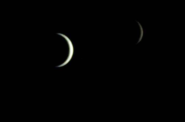 ESCAPADE images the twin crescents of Earth (left) and the Moon (right). Credit: NASA/UCB-SSL/NAU-Radiant/Lucint.