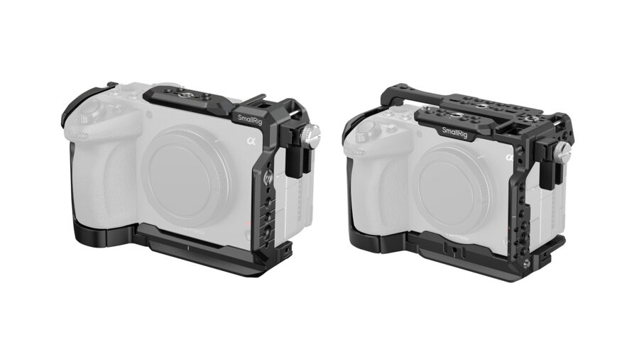 The SmallRig HawkLock standard cage for the Sony FX5 on the left, and the Advanced version on the right