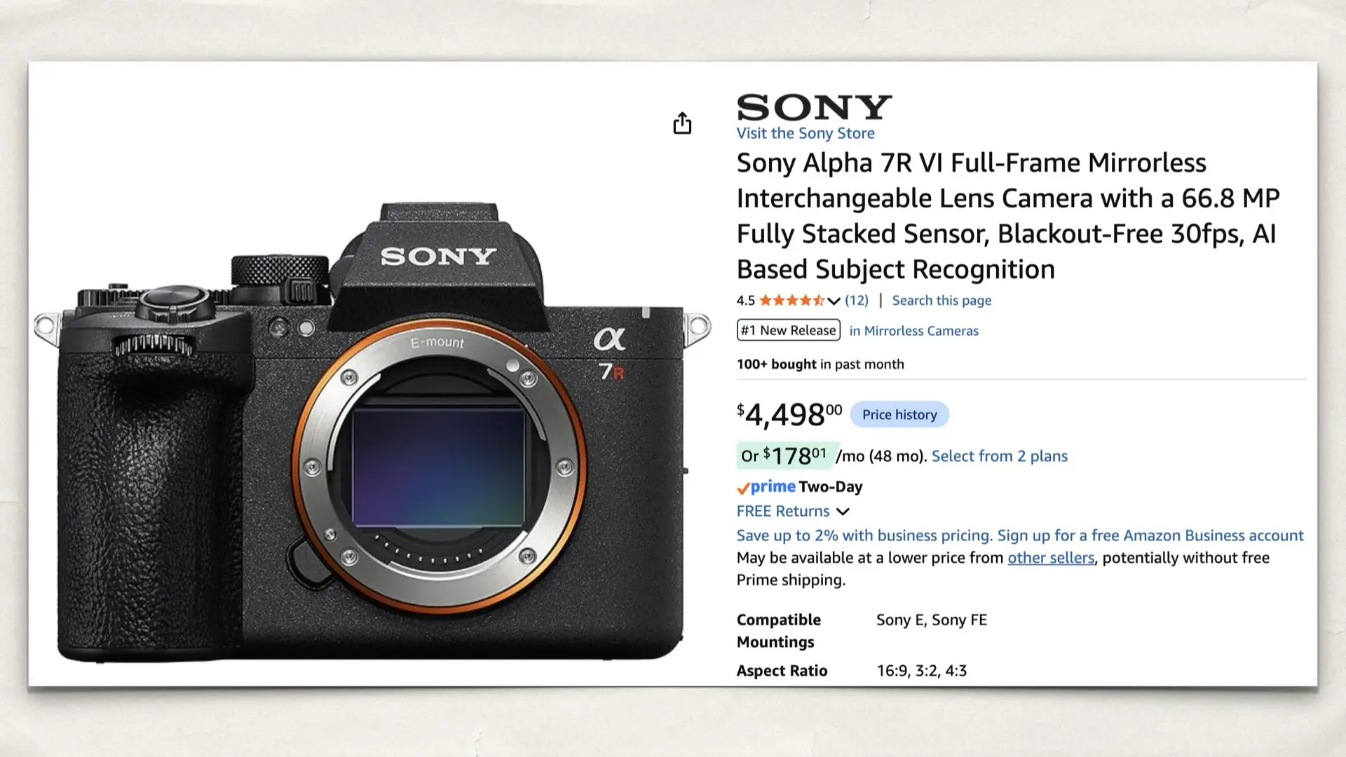 The Sony Alpha 7R VI on Amazon