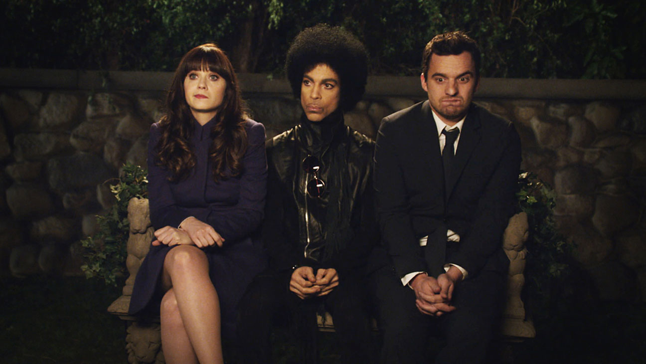 Zooey Deschanel, Prince, Jake Johnson in Fox’s ‘New Girl’ episode, “Prince”