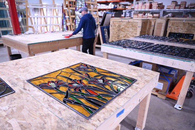 Tom Miller sorts glass at Scottish Stained Glass in Centennial on Tuesday, May 19, 2026. (Photo by Hyoung Chang/The Denver Post)