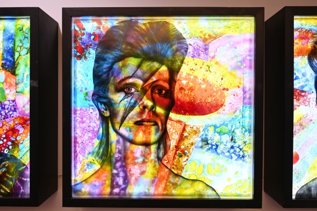 A piece of stained glass depicting David Bowie is displayed at Scottish Stained Glass in Centennial on Tuesday, May 19, 2026. (Photo by Hyoung Chang/The Denver Post)